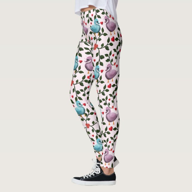 Whimsical swans floral pattern  leggings (Left)