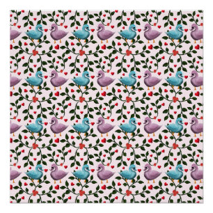 Whimsical swans floral pattern poster
