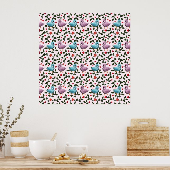Whimsical swans floral pattern  poster (Kitchen)