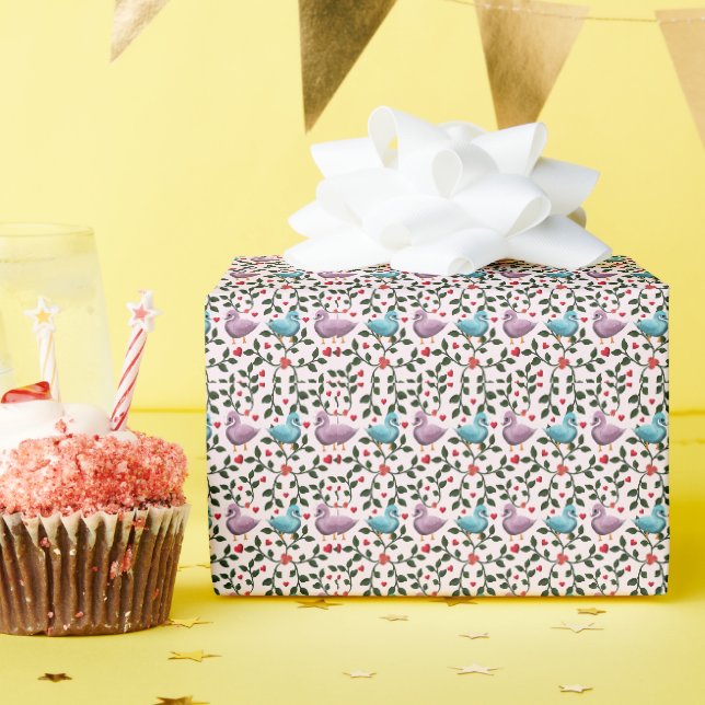 Whimsical swans floral pattern  wrapping paper (Birthday Party)