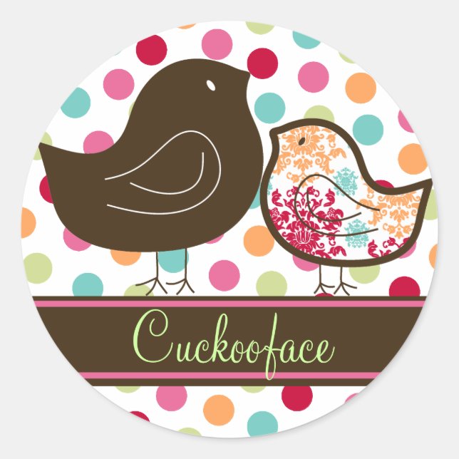 Whimsical Sweet Candy Damask Chicks Party Sticker (Front)