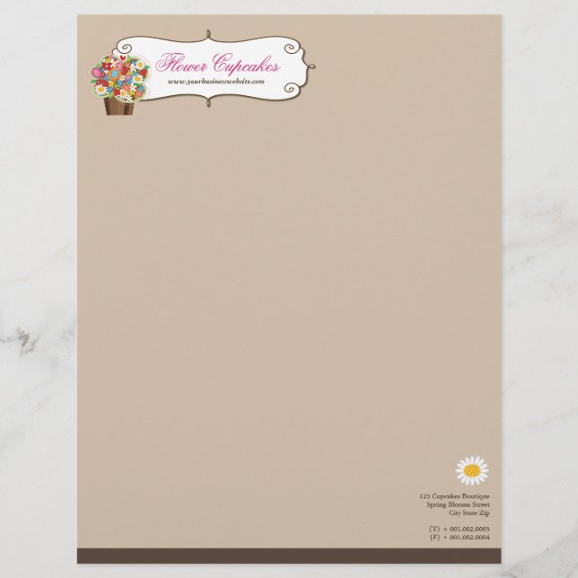 Whimsical Sweet Cupcake Spring Flowers Floral Chic Customised Letterhead (Front)
