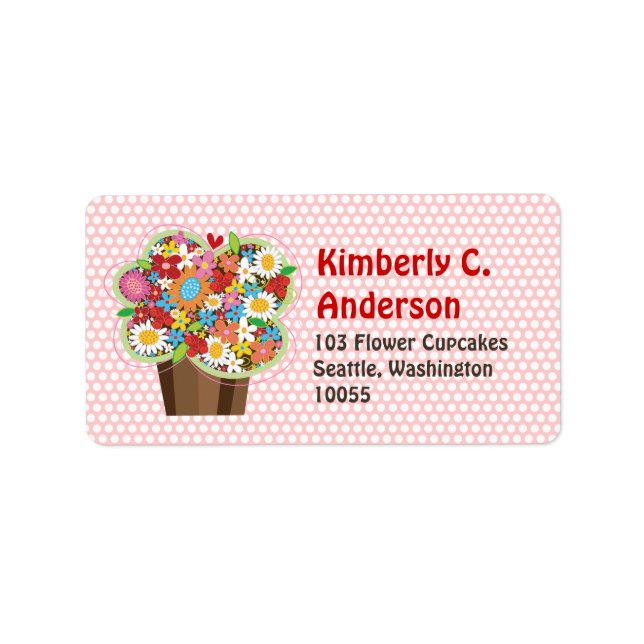 Whimsical Sweet Cupcake Spring Flowers Floral Chic Label (Front)