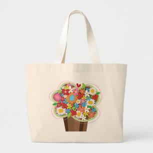 Whimsical Sweet Cupcake Spring Flowers Floral Chic Large Tote Bag