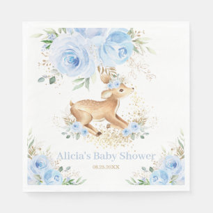 Whimsical Sweet Deer Blue Floral Baby Shower  Napkin