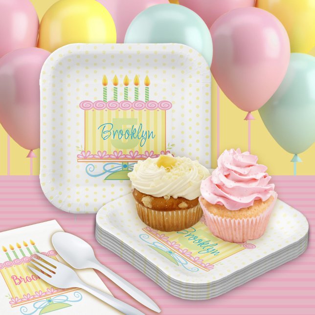 Whimsical Sweet Girly 5th Birthday Cake Paper Plate (Creator Uploaded)