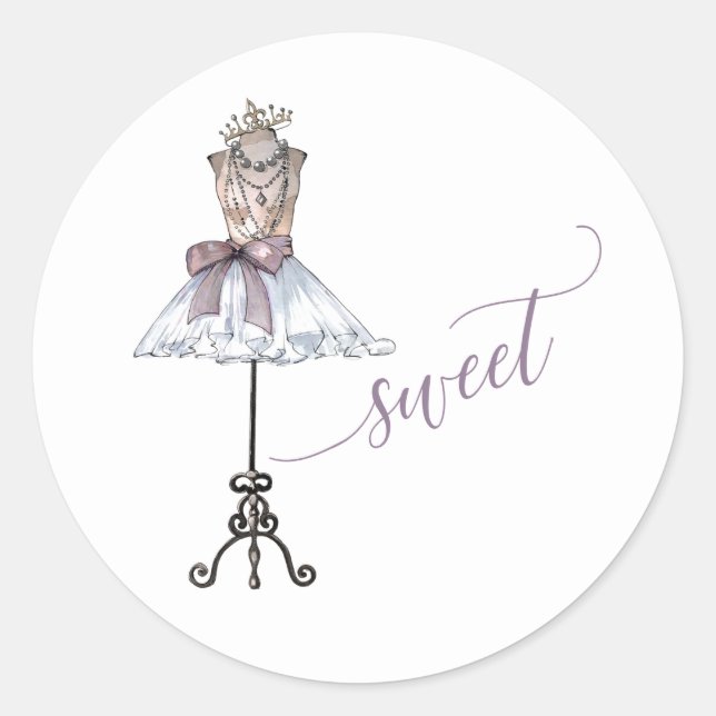 Whimsical "Sweet" Mannequin With Tutu Classic Round Sticker (Front)