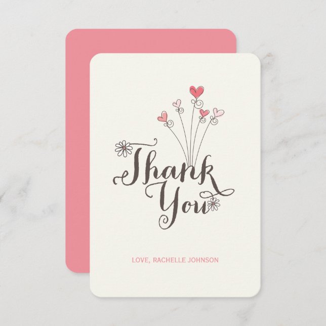 Whimsical Sweet Pink Cake Daisy Girl 1st Birthday Thank You Card (Front/Back)