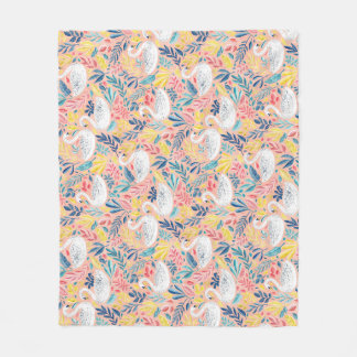 Whimsical Sweet Swans on Pale Pink Fleece Blanket