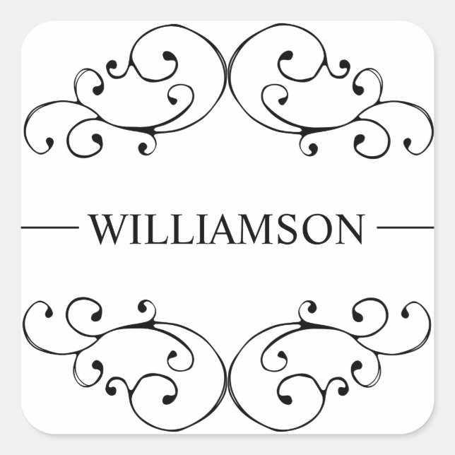 Whimsical Swirl Monogram Label Sticker Seal (Front)