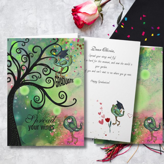 Whimsical Swirl Tree Graduation Card with Birds (Whimsical Swirl Tree Graduation Card with Birds)