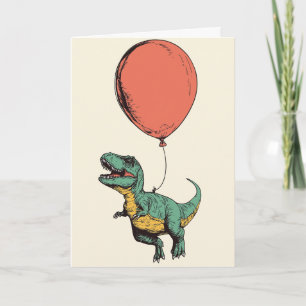 Whimsical T-Rex Balloon Greeting Card
