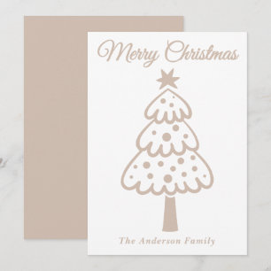 Whimsical Taupe Hand Drawn Christmas Tree Holiday Card