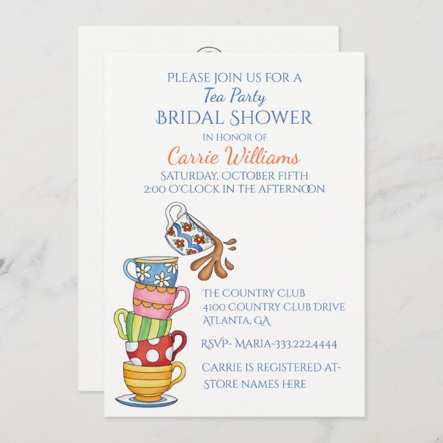 Whimsical Tea Cups Bridal Shower Invitation (Front/Back)