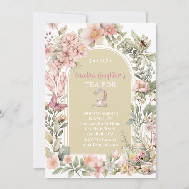 Whimsical Tea For Two Wildflower Garden Birthday Invitation (Front)
