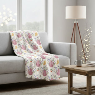 Whimsical Tea Time Doodle Throw Blanket