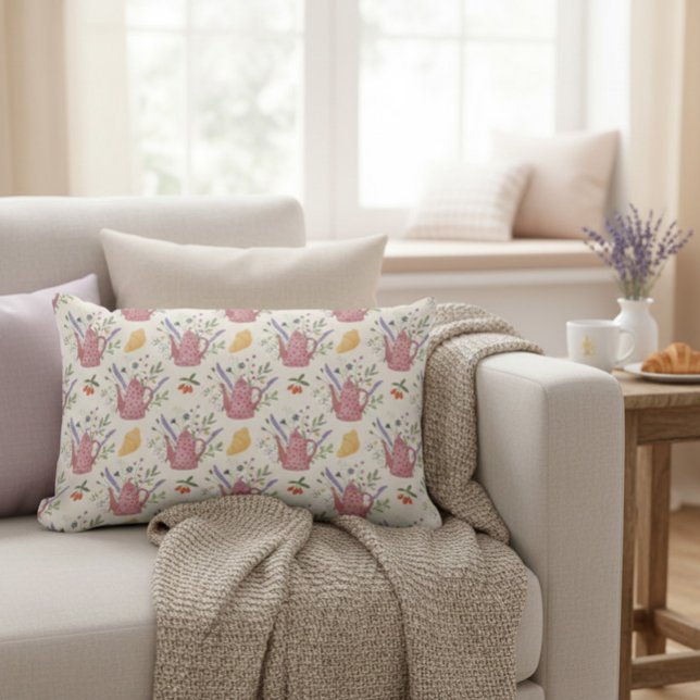 Whimsical Tea Time Doodle Throw Pillow (Creator Uploaded)