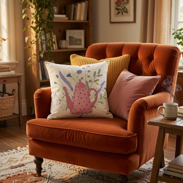 Whimsical Tea Time Doodle Throw Pillow (Creator Uploaded)