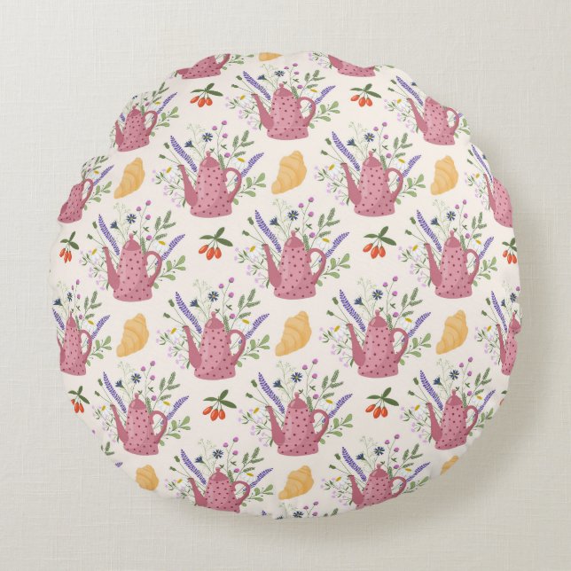 Whimsical Tea Time Doodle Throw Pillow (Front)