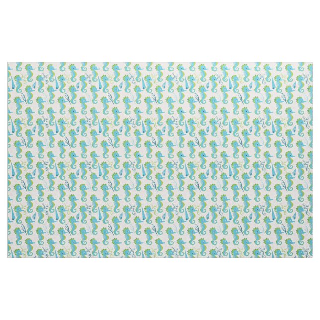 Whimsical Teal and Lime Green Seahorse Pattern  Fabric (Fat Quarter)