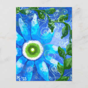 Whimsical Teal Blue Green Floral Flower Flowers Postcard