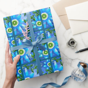 Whimsical Teal Blue Green Floral Flower Flowers Wrapping Paper
