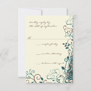 Whimsical Teal & Brown Swirl Wedding RSVP Card