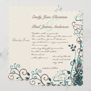 Whimsical Teal & Brown Swirls Wedding Invitation