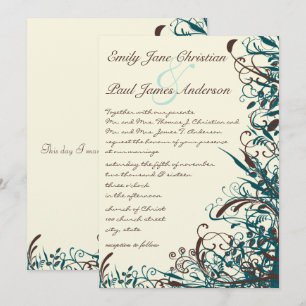 Whimsical Teal & Brown Swirls Wedding Invitation