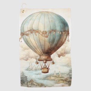 Whimsical Teal Hot Air Balloon Antique Golf Towel
