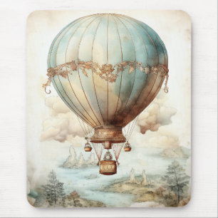 Whimsical Teal Hot Air Balloon Antique Mouse Pad