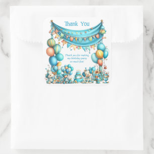 Whimsical Teal Thank You Birthday  Square Sticker