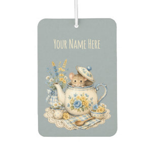 Whimsical Teapot Mouse Cottagecore Blooms Car Air Freshener