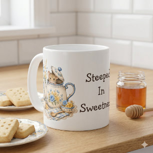 Whimsical Teapot Mouse Cottagecore Blooms Coffee Mug