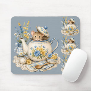 Whimsical Teapot Mouse Cottagecore Blooms Pad