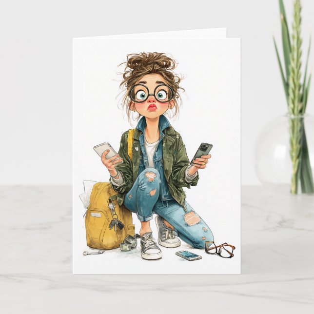 Whimsical Tech-Overload Girl Chaos Invitation (Front)