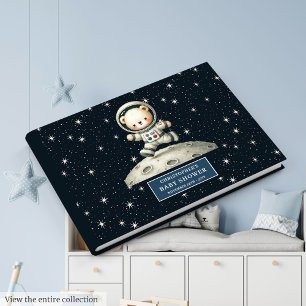 Whimsical Teddy Bear Astronaut Boy Baby Shower Guest Book