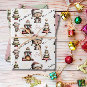 Whimsical Teddy Bear Christmas  Wrapping Paper Sheet