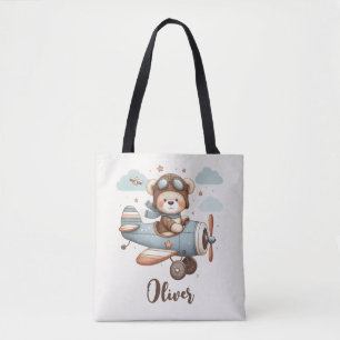 Whimsical Teddy Bear Pilot Personalised Tote Bag