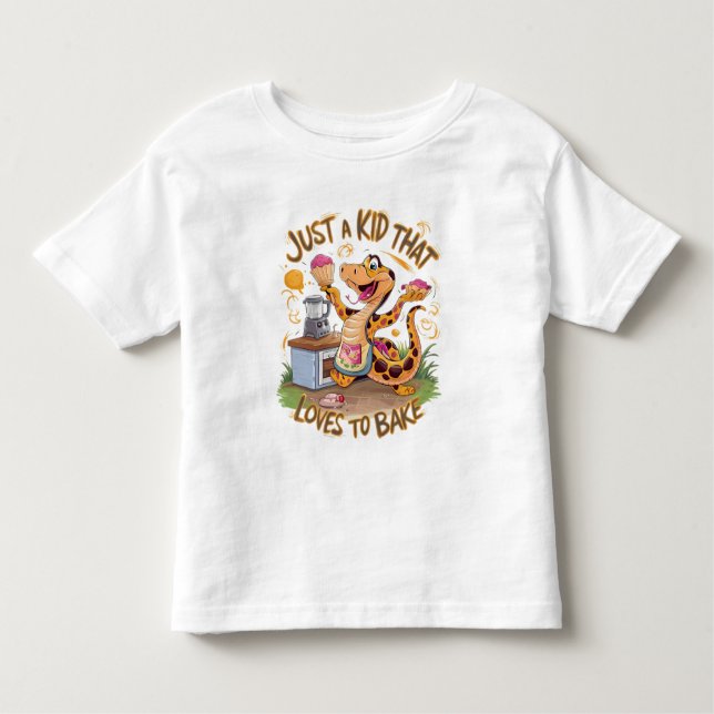 Whimsical Tee With Cake-Baking Snake (Front)