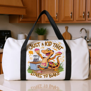 Whimsical Tee With Cake-Baking Snake Duffle Bag