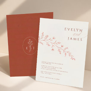 Whimsical Terracotta Burnt Orange Floral Wedding Invitation