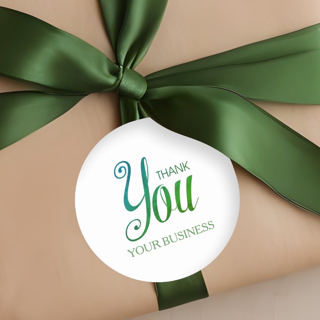 Whimsical Than You Typography in Green Business Classic Round Sticker (Green Whimsy Thank You Calligraphy Small Business Classic Round Sticker.)