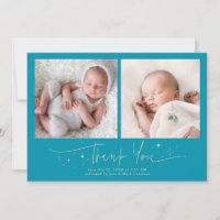 Whimsical Thank You Script Aqua Blue Birth