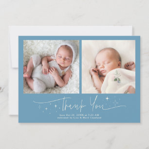 Whimsical Thank You Script Denim Blue Birth Announcement