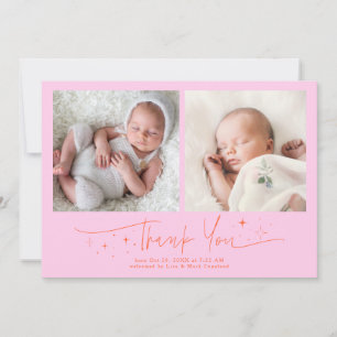 Whimsical Thank You Script Orange Pink Birth Announcement