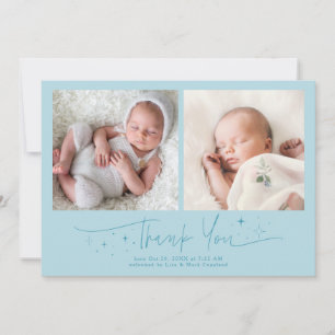 Whimsical Thank You Script Turquoise Birth Announcement