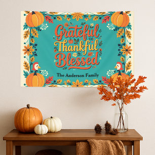 Whimsical Thankful Grateful Blessed Thanksgiving Banner
