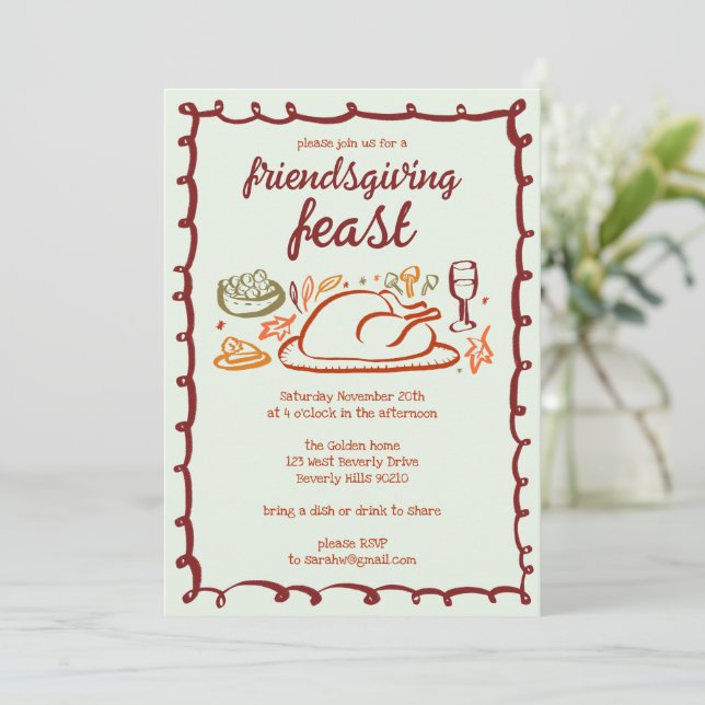 Whimsical Thanksgiving Friendsgiving Dinner Custom Invitation (Standing Front)