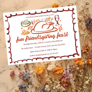 Whimsical Thanksgiving Friendsgiving Dinner Custom Invitation